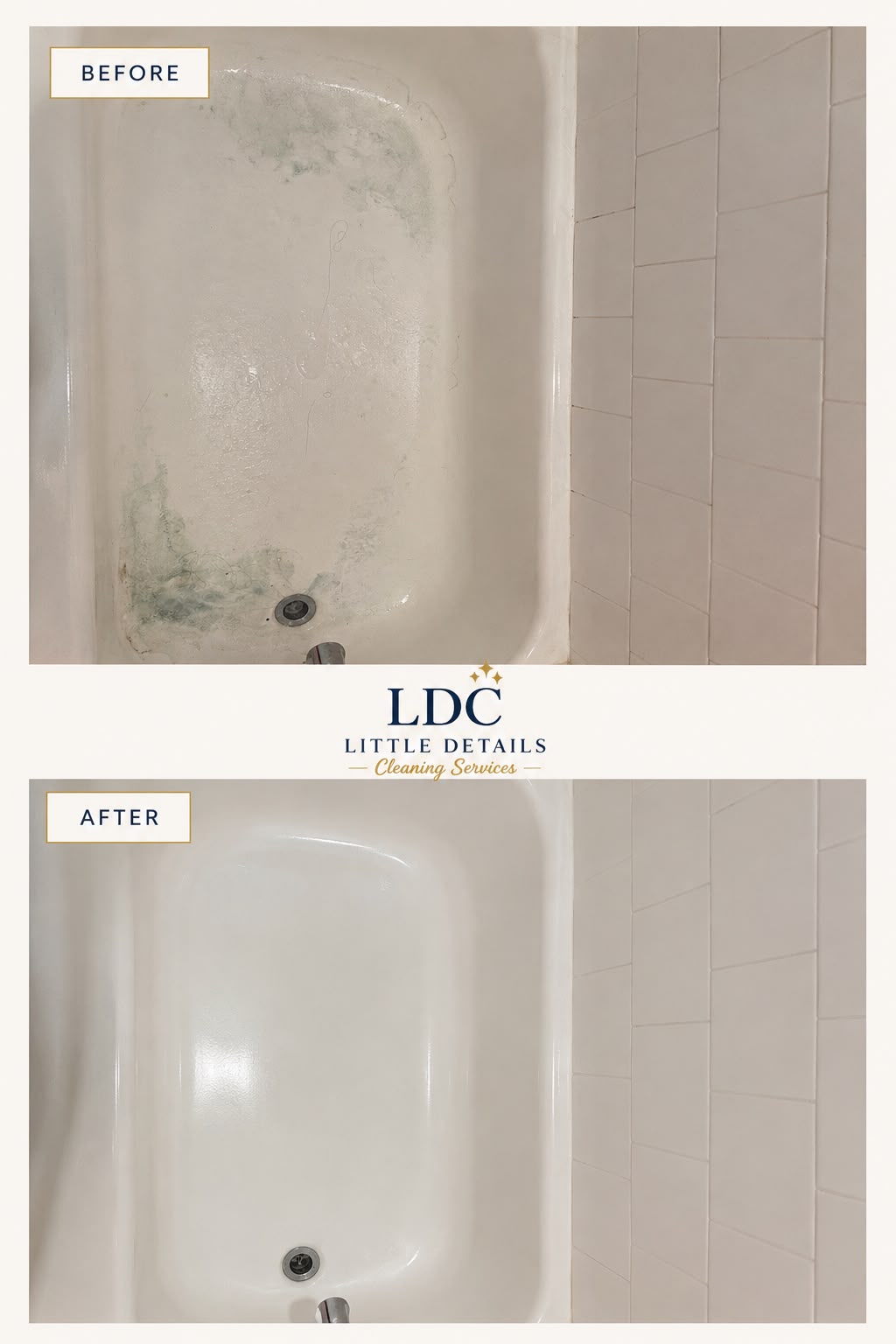 Bathtub before and after deep cleaning