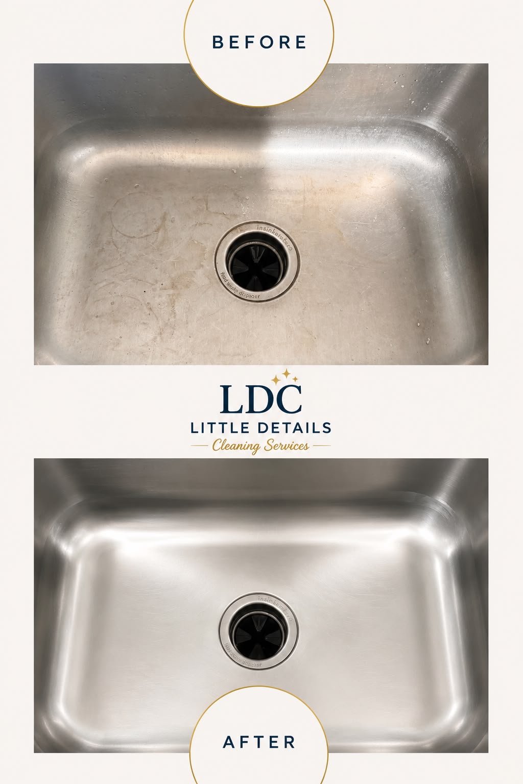 Stainless steel sink restored to a shine